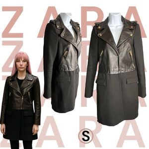 Zara coat Women's Black Lambskin Leather Biker Coat Jacket Size Small Rock Goth